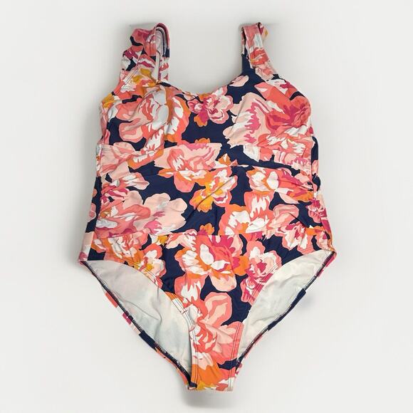 Kona Sol Swimsuit One-Piece Women’s Size 20 Floral Print Ruched Adjustable Strap - Picture 3 of 10